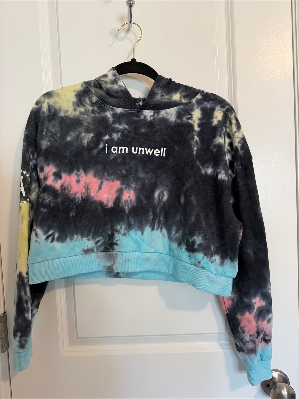 Call Her Daddy Tie-Dye Cropped Hoodie Sweatshirt - Black Multi